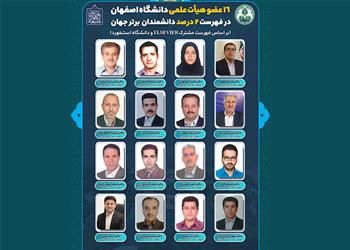 ۱۶ عضو هیأت علمی دانشگاه اصفهان در فهرست ۲درصد دانشمندان برتر جهان ۱۶ عضو هیأت علمی دانشگاه اصفهان در فهرست ۲درصد دانشمندان برتر جهان